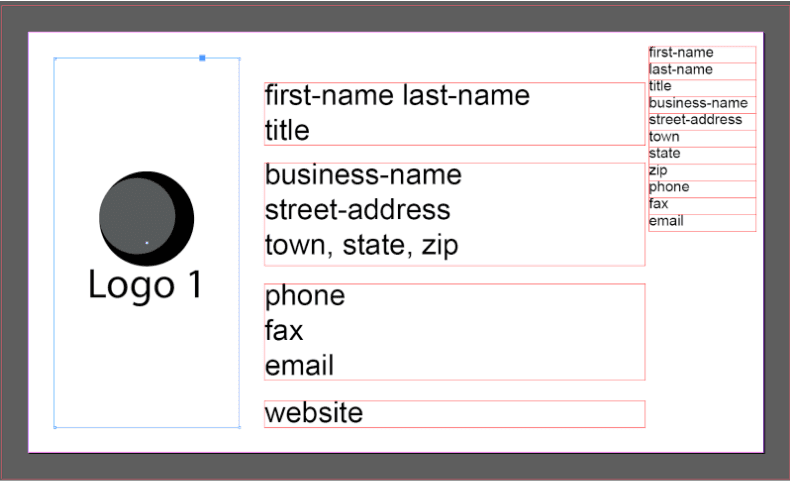 InDesign template with tagged text blocks and variables